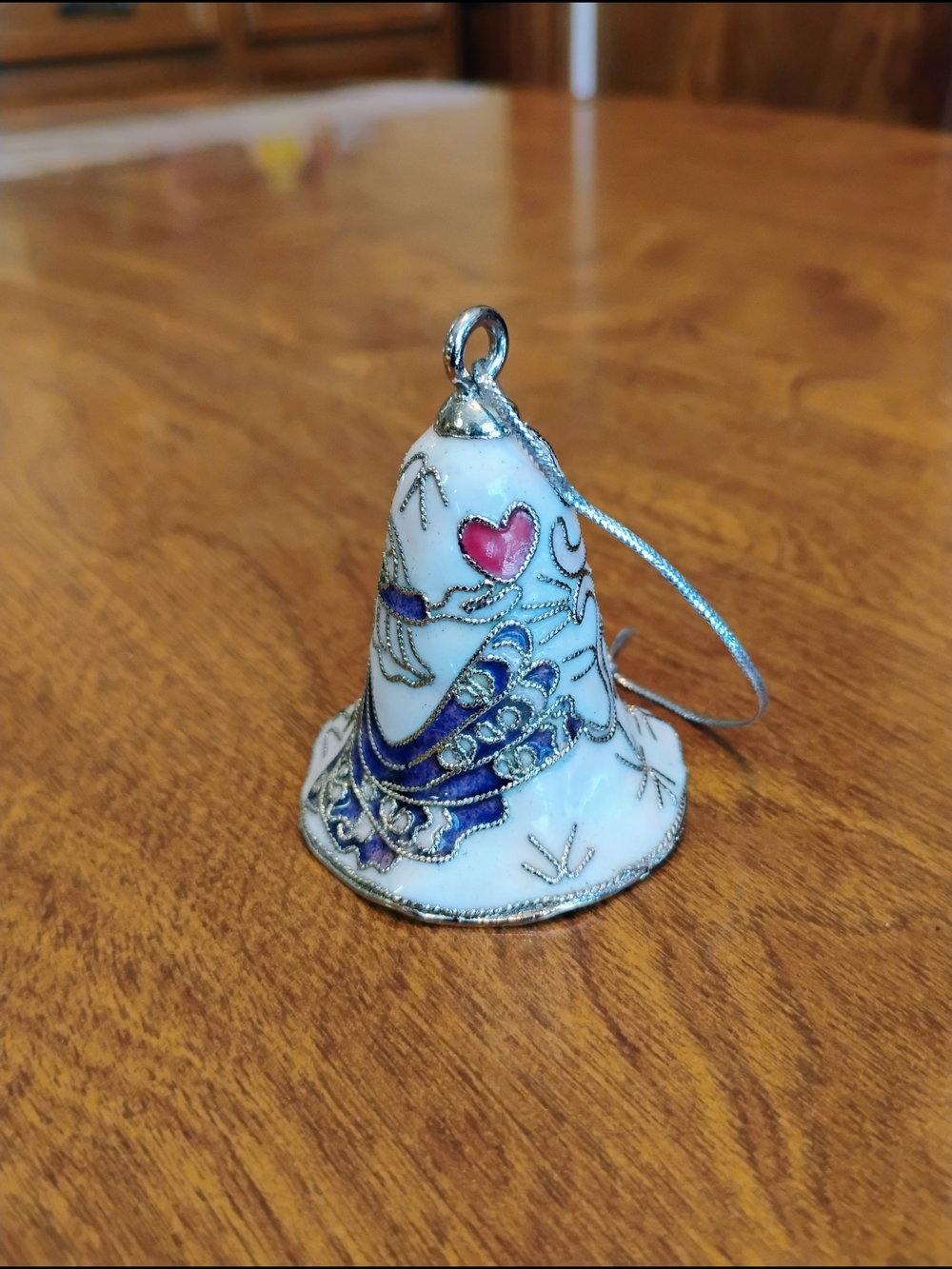 Vintage White And Multicolor Floral Cloisonne And Enamel W/ Silver Accent Bell
